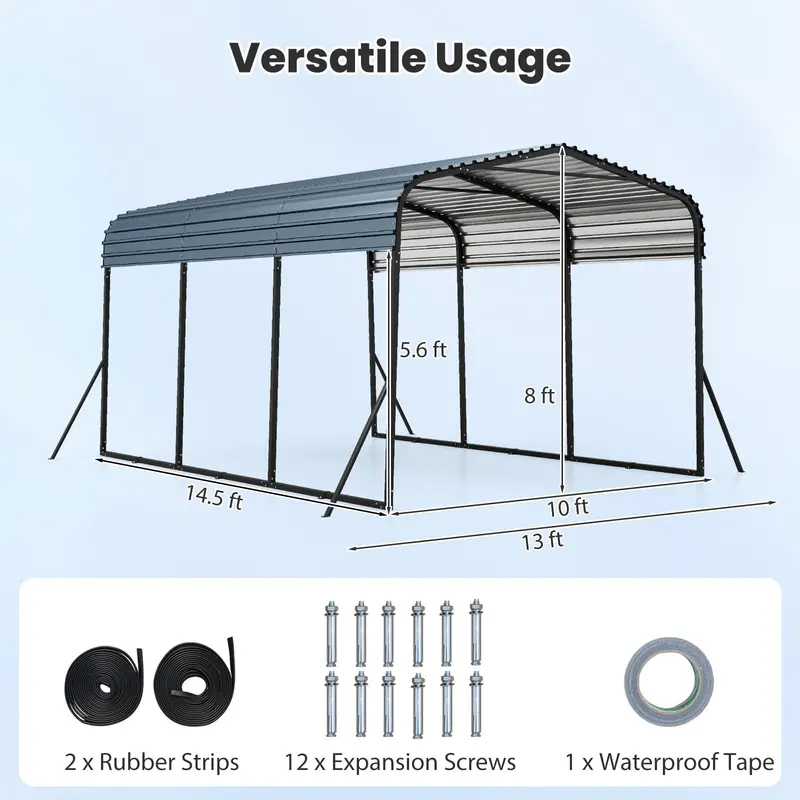 10' x 14.5' Heavy-Duty Galvanized Steel Carport Shelter for Vehicle and Equipment Protection