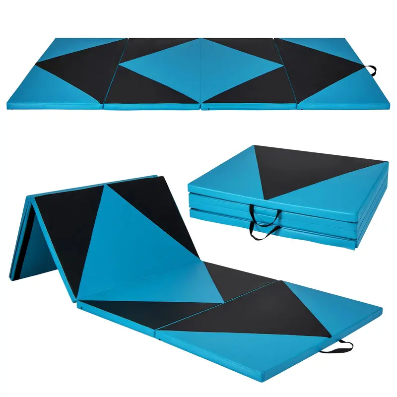10' x 4' Foldable Gymnastics Mat – 2-Inch Thick PU Leather Tumbling Pad with Reliable Hook-and-Loop Fastening