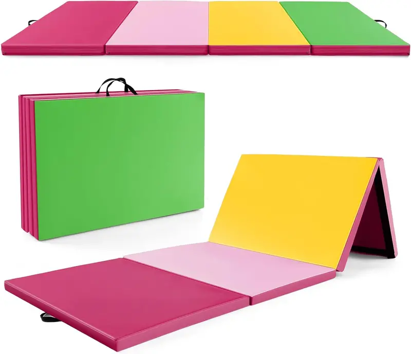 10' x 4' Foldable Gymnastics Mat – 2-Inch Thick PU Leather Tumbling Pad with Reliable Hook-and-Loop Fastening