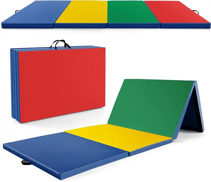 10' x 4' Foldable Gymnastics Mat – 2-Inch Thick PU Leather Tumbling Pad with Reliable Hook-and-Loop Fastening