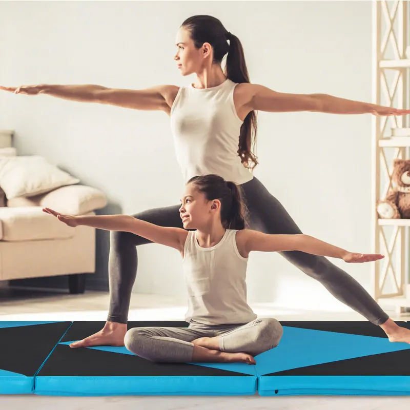10' x 4' Foldable Gymnastics Mat – 2-Inch Thick PU Leather Tumbling Pad with Reliable Hook-and-Loop Fastening