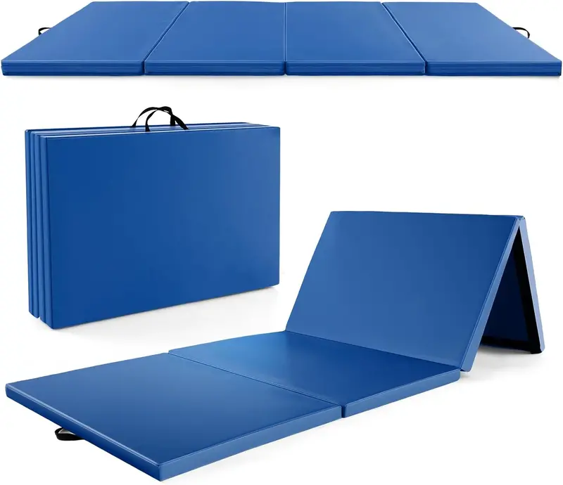 10' x 4' Foldable Gymnastics Mat – 2-Inch Thick PU Leather Tumbling Pad with Reliable Hook-and-Loop Fastening