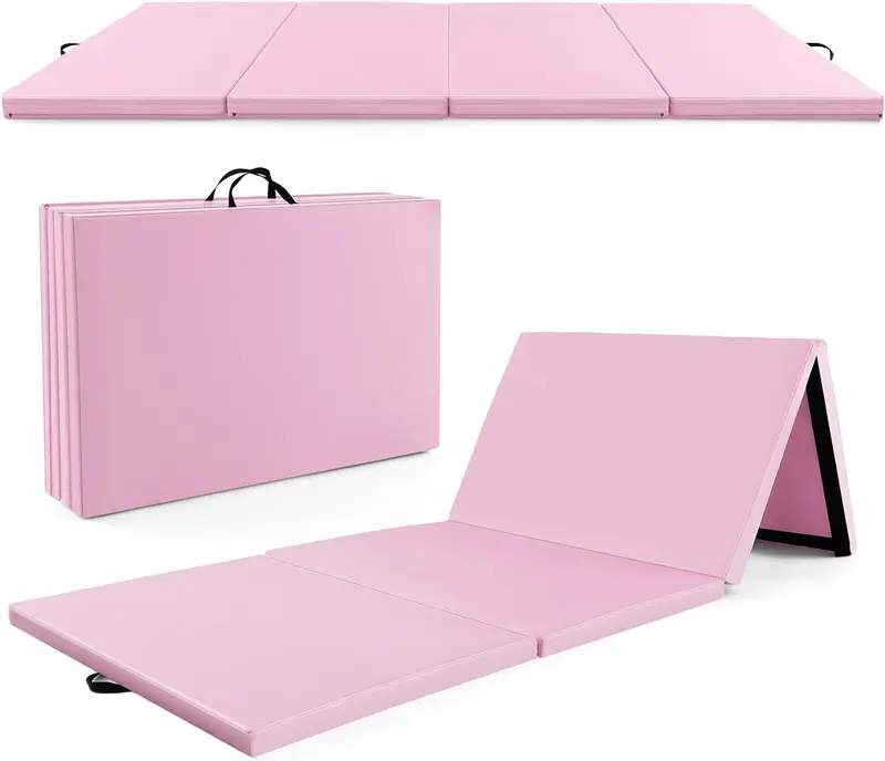 10' x 4' Foldable Gymnastics Mat – 2-Inch Thick PU Leather Tumbling Pad with Reliable Hook-and-Loop Fastening