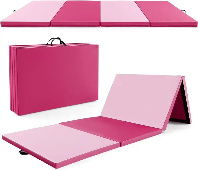 10' x 4' Foldable Gymnastics Mat – 2-Inch Thick PU Leather Tumbling Pad with Reliable Hook-and-Loop Fastening