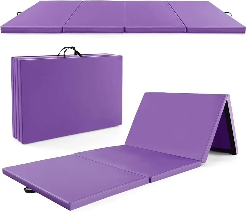 10' x 4' Foldable Gymnastics Mat – 2-Inch Thick PU Leather Tumbling Pad with Reliable Hook-and-Loop Fastening