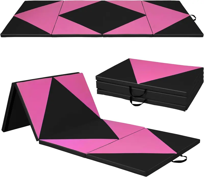 10' x 4' Foldable Gymnastics Mat – 2-Inch Thick PU Leather Tumbling Pad with Reliable Hook-and-Loop Fastening