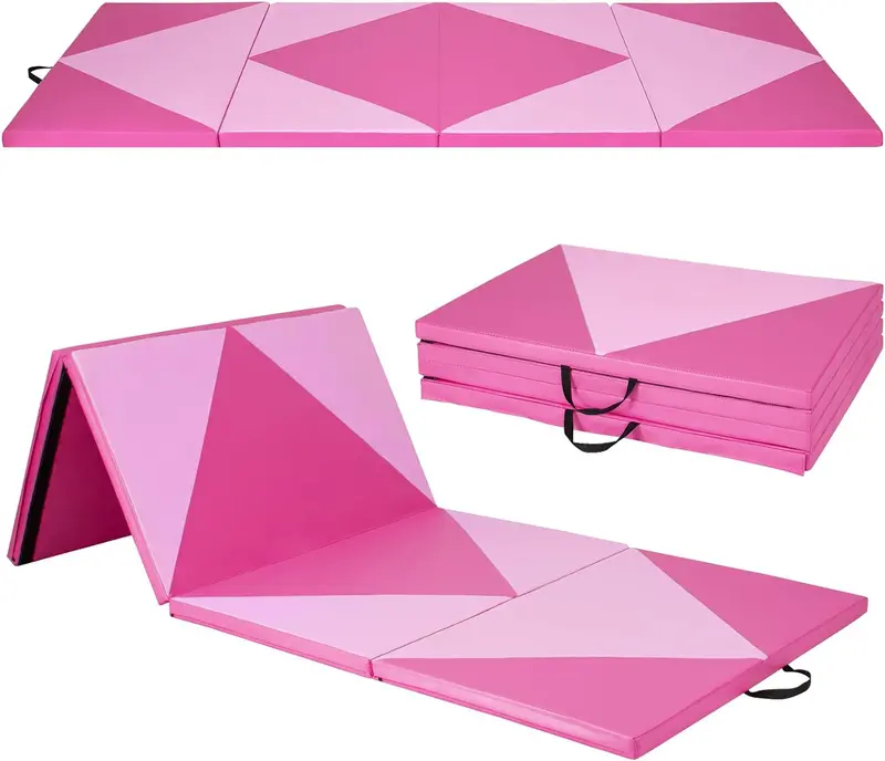 10' x 4' Foldable Gymnastics Mat – 2-Inch Thick PU Leather Tumbling Pad with Reliable Hook-and-Loop Fastening