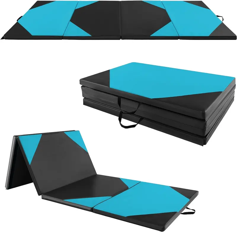 10' x 4' Foldable Gymnastics Mat – 2-Inch Thick PU Leather Tumbling Pad with Reliable Hook-and-Loop Fastening