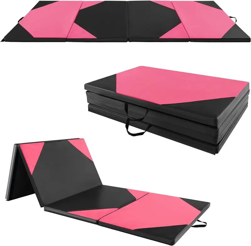 10' x 4' Foldable Gymnastics Mat – 2-Inch Thick PU Leather Tumbling Pad with Reliable Hook-and-Loop Fastening