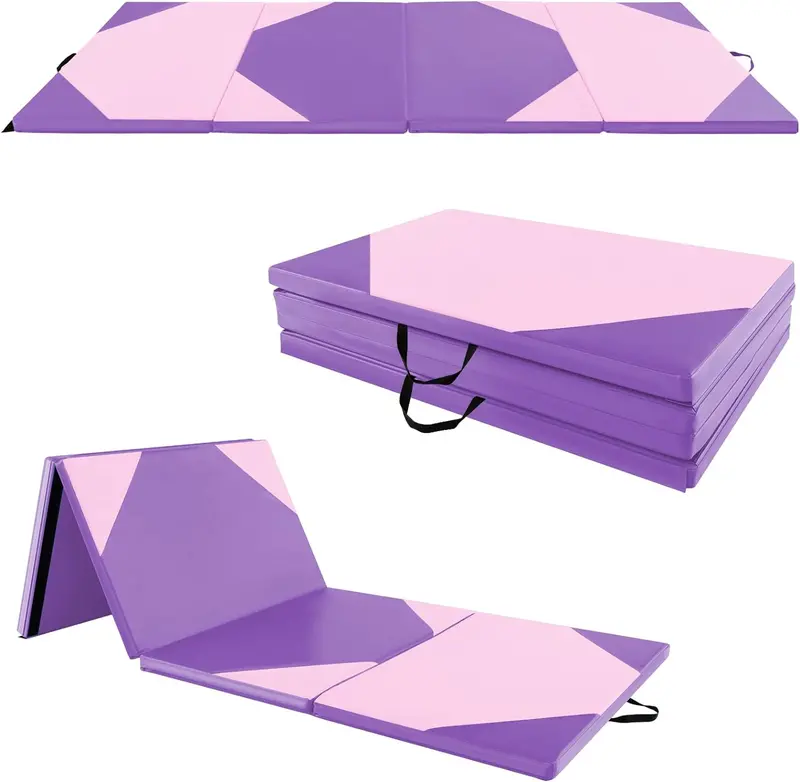 10' x 4' Foldable Gymnastics Mat – 2-Inch Thick PU Leather Tumbling Pad with Reliable Hook-and-Loop Fastening