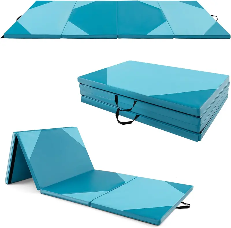 10' x 4' Foldable Gymnastics Mat – 2-Inch Thick PU Leather Tumbling Pad with Reliable Hook-and-Loop Fastening