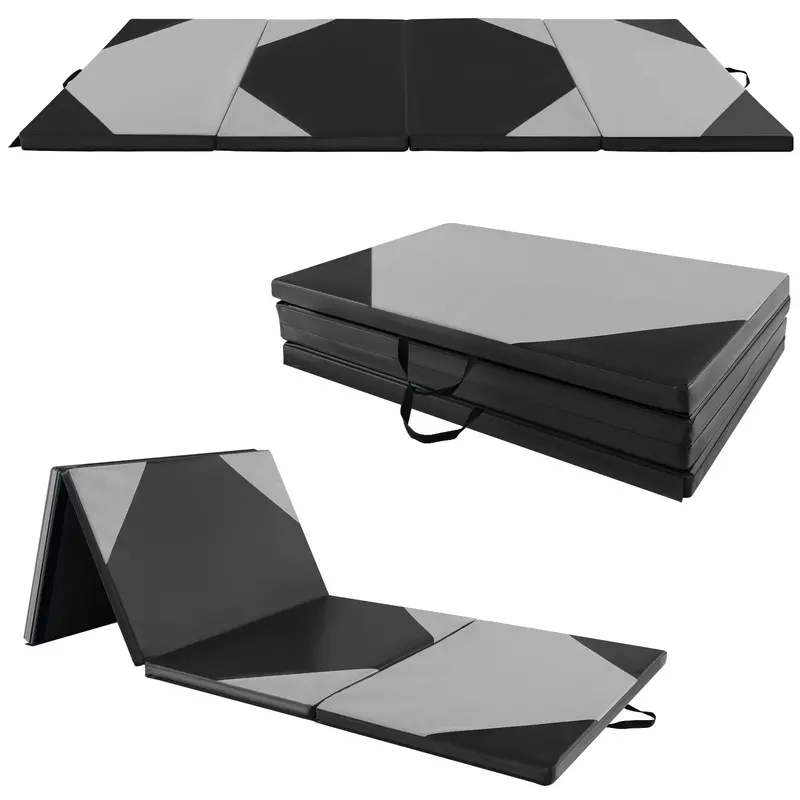 10' x 4' Foldable Gymnastics Mat – 2-Inch Thick PU Leather Tumbling Pad with Reliable Hook-and-Loop Fastening