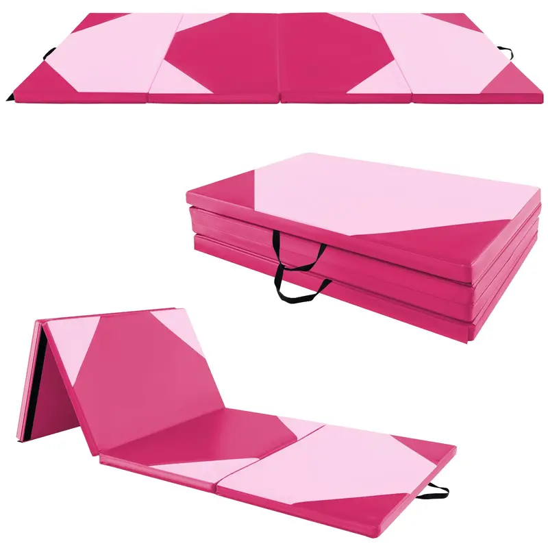 10' x 4' Foldable Gymnastics Mat – 2-Inch Thick PU Leather Tumbling Pad with Reliable Hook-and-Loop Fastening