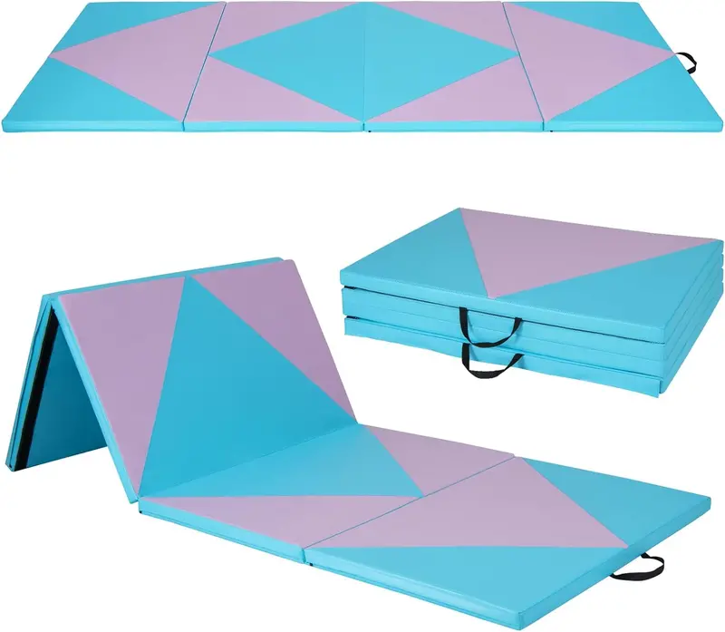 10' x 4' Foldable Gymnastics Mat – 2-Inch Thick PU Leather Tumbling Pad with Reliable Hook-and-Loop Fastening