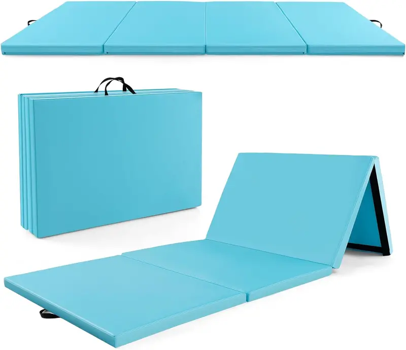 10' x 4' Foldable Gymnastics Mat – 2-Inch Thick PU Leather Tumbling Pad with Reliable Hook-and-Loop Fastening