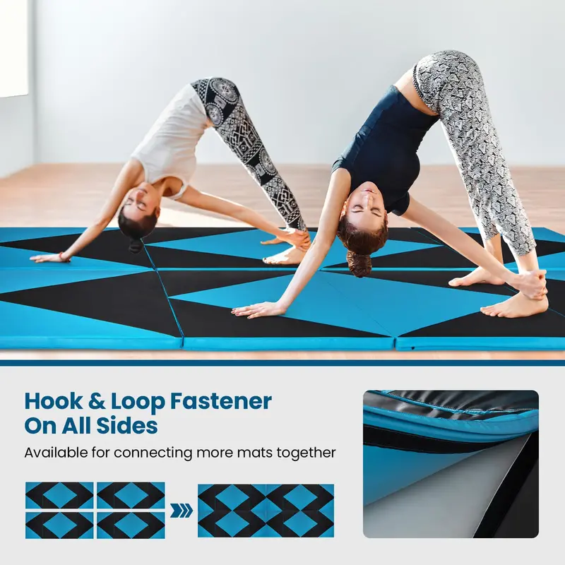 10' x 4' Foldable Gymnastics Mat – 2-Inch Thick PU Leather Tumbling Pad with Reliable Hook-and-Loop Fastening