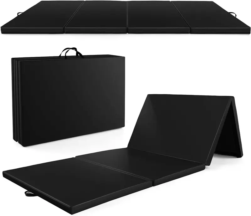 10' x 4' Foldable Gymnastics Mat – 2-Inch Thick PU Leather Tumbling Pad with Reliable Hook-and-Loop Fastening