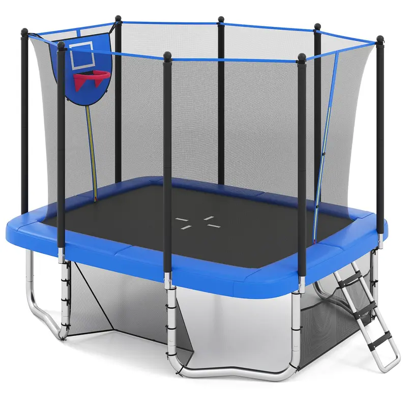 10 x 8 Foot Toddler Trampoline with Built-In Basketball Hoop, Soccer Goal, and Non-Slip Ladder