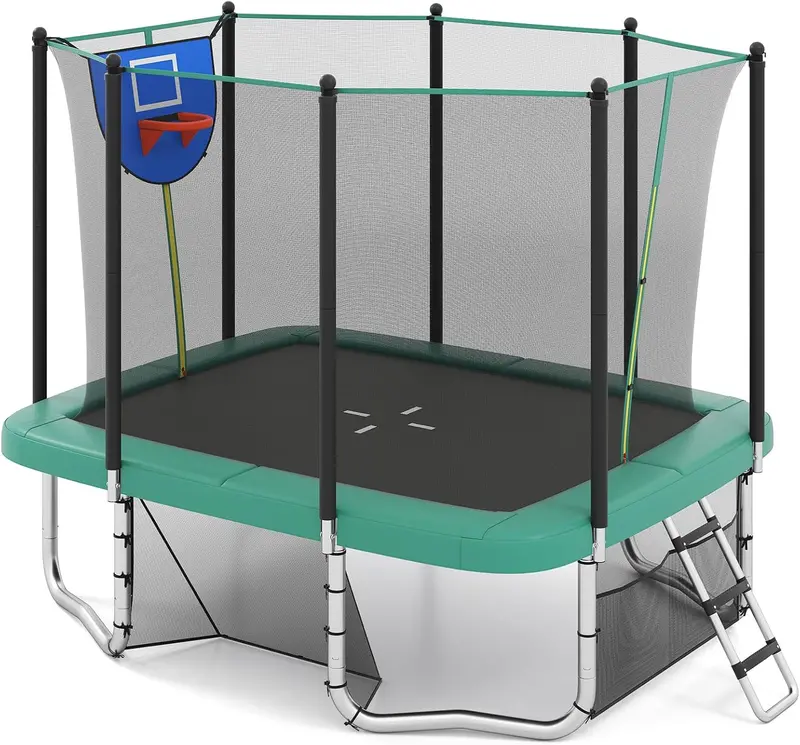10 x 8 Foot Toddler Trampoline with Built-In Basketball Hoop, Soccer Goal, and Non-Slip Ladder