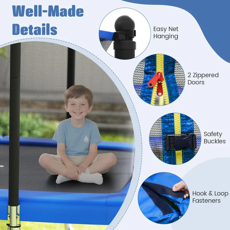 10 x 8 Foot Toddler Trampoline with Built-In Basketball Hoop, Soccer Goal, and Non-Slip Ladder