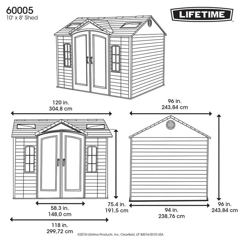 10' x 8' Weatherproof Resin Plastic Storage Shed – Durable Side-Access Unit Requiring Assembly