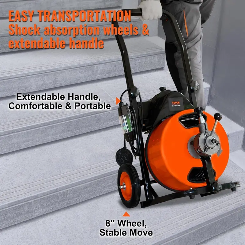 100-Foot Automatic Drain Auger with 1/2-Inch Cable, Quad-Cutter Head, and Hands-Free Foot Pedal