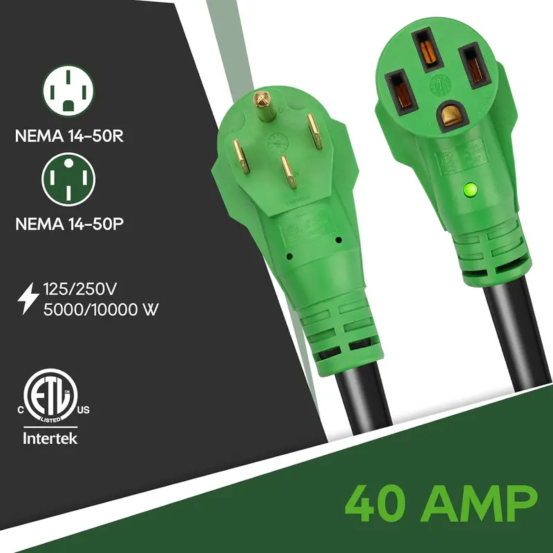 100-Foot NEMA 14-50 RV/EV Extension Cord – 40A Heavy-Duty Power Cable with LED Indicator and Integrated Cord Wrap