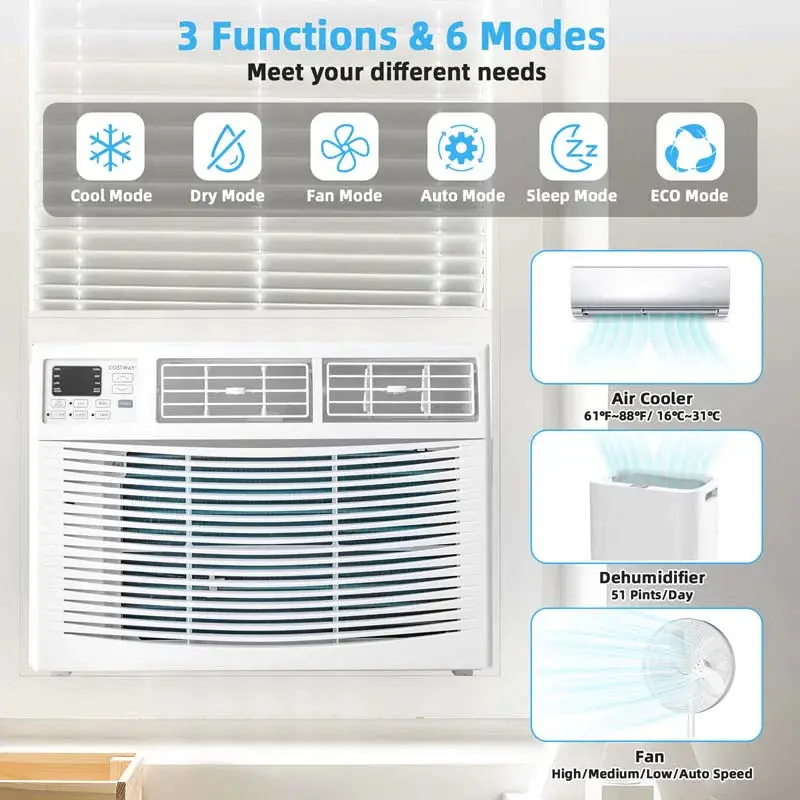 10,000 BTU Energy-Efficient Window Air Conditioner – Quiet 3-in-1 Cooling, Dehumidifying, and Eco Mode with Remote