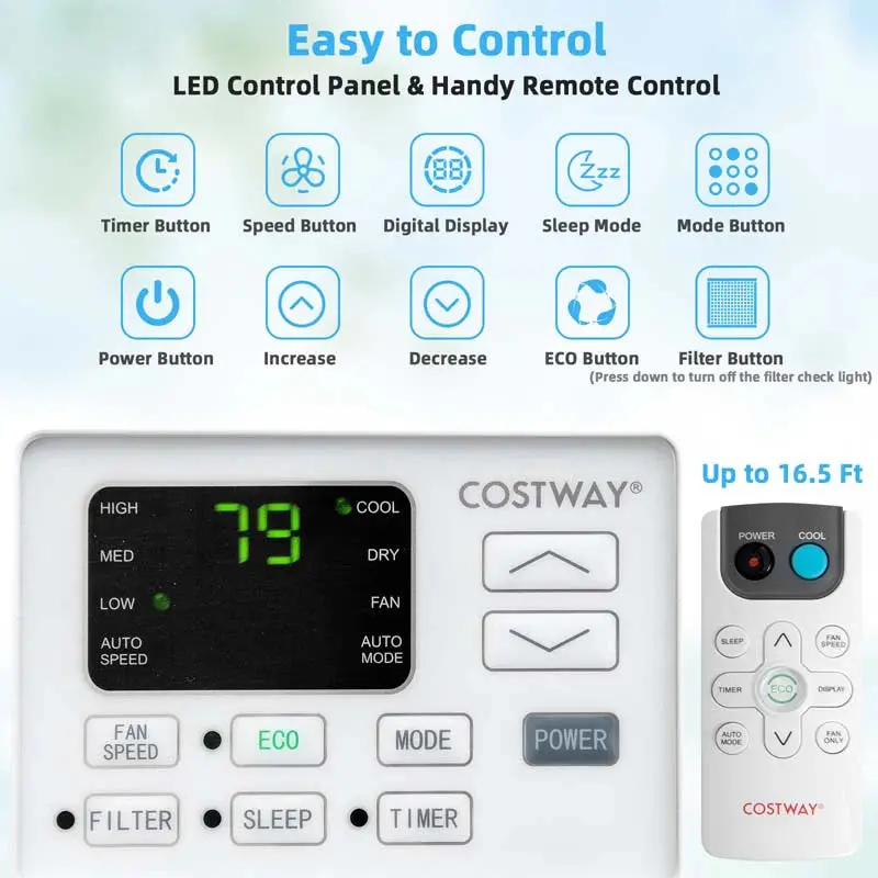10,000 BTU Energy-Efficient Window Air Conditioner – Quiet 3-in-1 Cooling, Dehumidifying, and Eco Mode with Remote