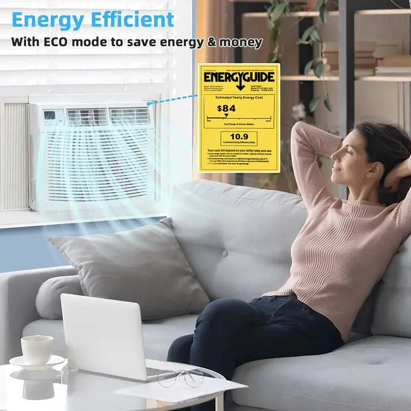10,000 BTU Energy-Efficient Window Air Conditioner – Quiet 3-in-1 Cooling, Dehumidifying, and Eco Mode with Remote
