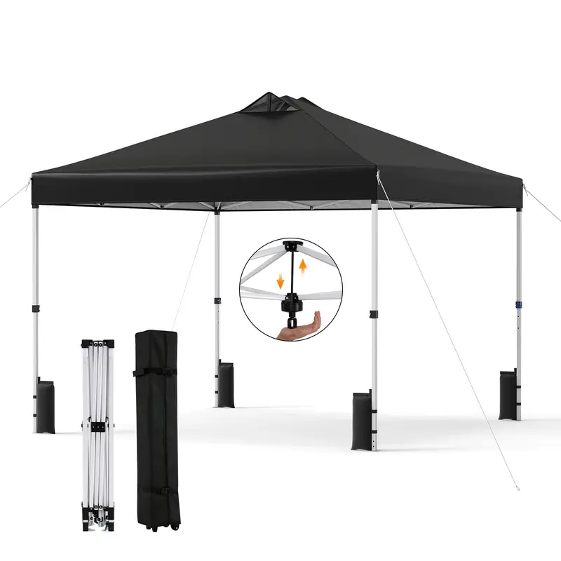 10x10-Foot Instant Pop-Up Canopy Tent with One-Touch Deployment, Integrated Sandbags, and Carrying Roller Bag