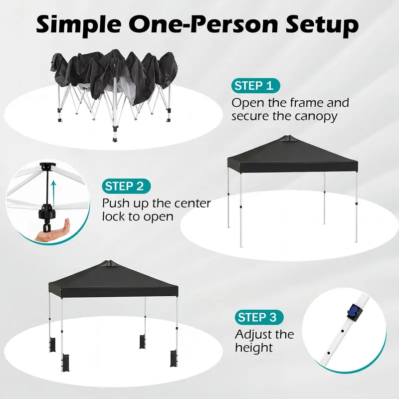 10x10-Foot Instant Pop-Up Canopy Tent with One-Touch Deployment, Integrated Sandbags, and Carrying Roller Bag
