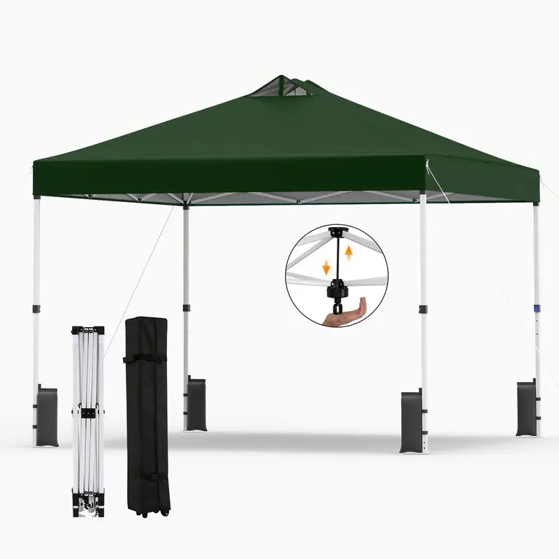 10x10-Foot Instant Pop-Up Canopy Tent with One-Touch Deployment, Integrated Sandbags, and Carrying Roller Bag