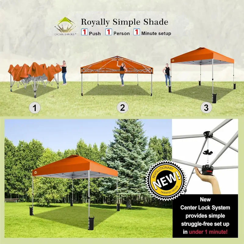 10×10 ft One-Touch Pop-Up Awning – Silver-Coated Sunshade with Height Adjustment & Sand Anchors