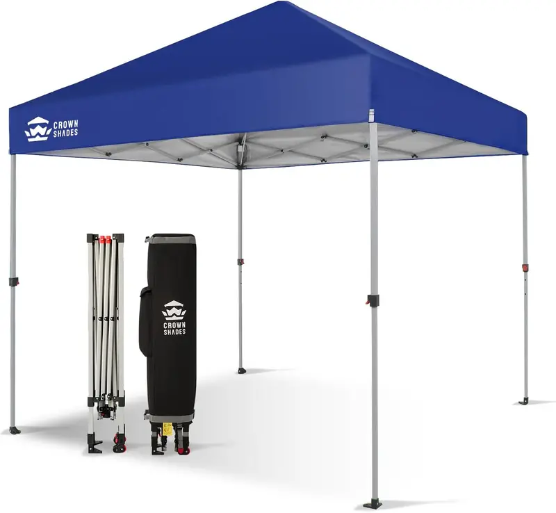10×10 ft One-Touch Pop-Up Awning – Silver-Coated Sunshade with Height Adjustment & Sand Anchors