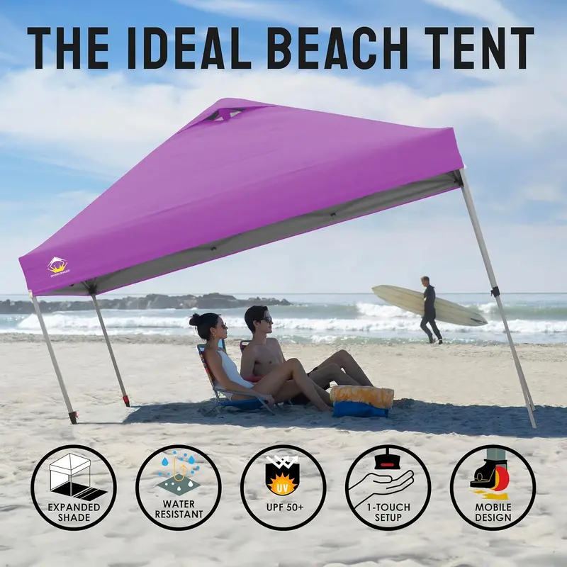 10×10 ft One-Touch Pop-Up Awning – Silver-Coated Sunshade with Height Adjustment & Sand Anchors