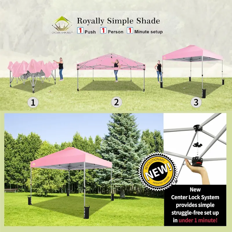 10×10 ft One-Touch Pop-Up Awning – Silver-Coated Sunshade with Height Adjustment & Sand Anchors