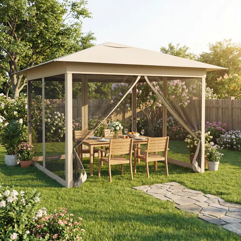 11.5' x 11.5' Instant Pop-Up Gazebo Tent with Insect Mesh and Single-User Setup