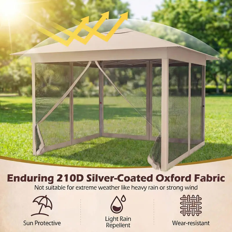 11.5' x 11.5' Instant Pop-Up Gazebo Tent with Insect Mesh and Single-User Setup