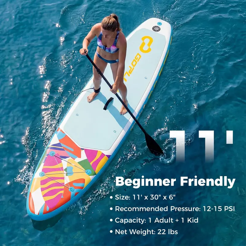 11-Foot All-in-One Inflatable Stand-Up Paddle Board with Paddle, Pump, and Carry Bag