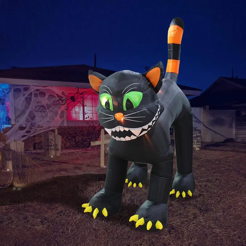 11-Foot Animated Inflatable Black Cat for Halloween – Motion-Activated Yard Display