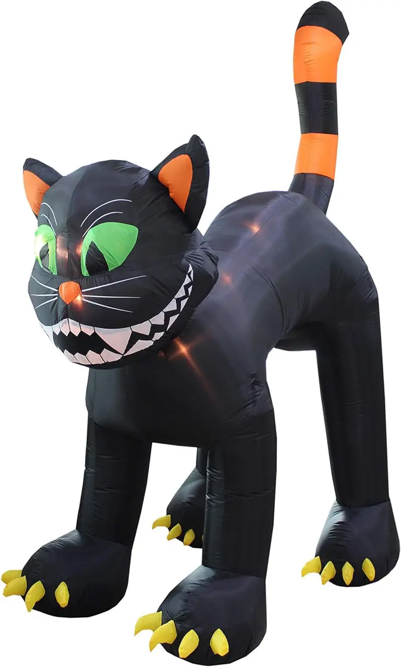 11-Foot Animated Inflatable Black Cat for Halloween – Motion-Activated Yard Display