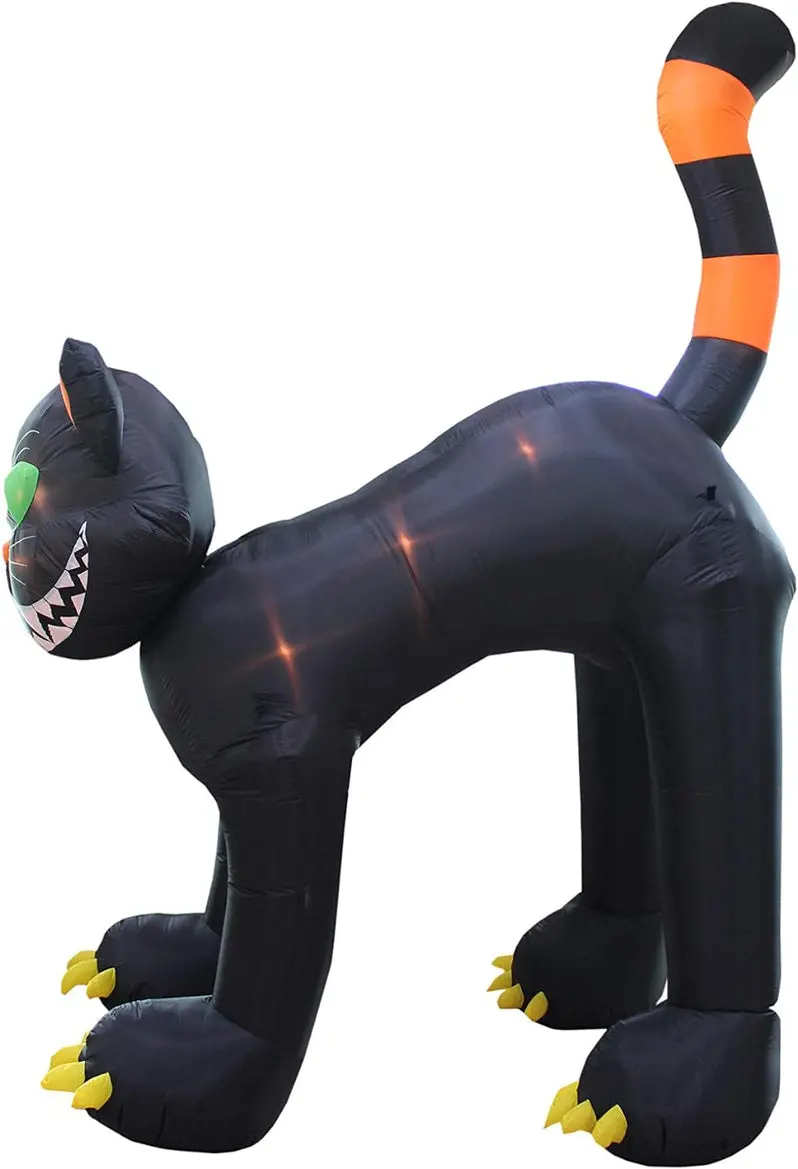 11-Foot Animated Inflatable Black Cat for Halloween – Motion-Activated Yard Display