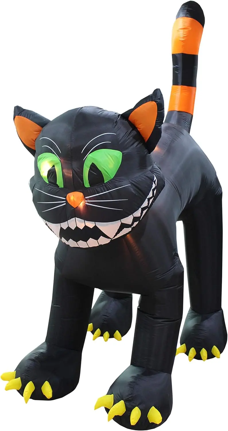 11-Foot Animated Inflatable Black Cat for Halloween – Motion-Activated Yard Display