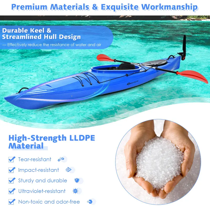 12-Foot Lightweight Sit-In Kayak – Designed for Touring and Fishing with Aluminum Paddle & Keel Stability