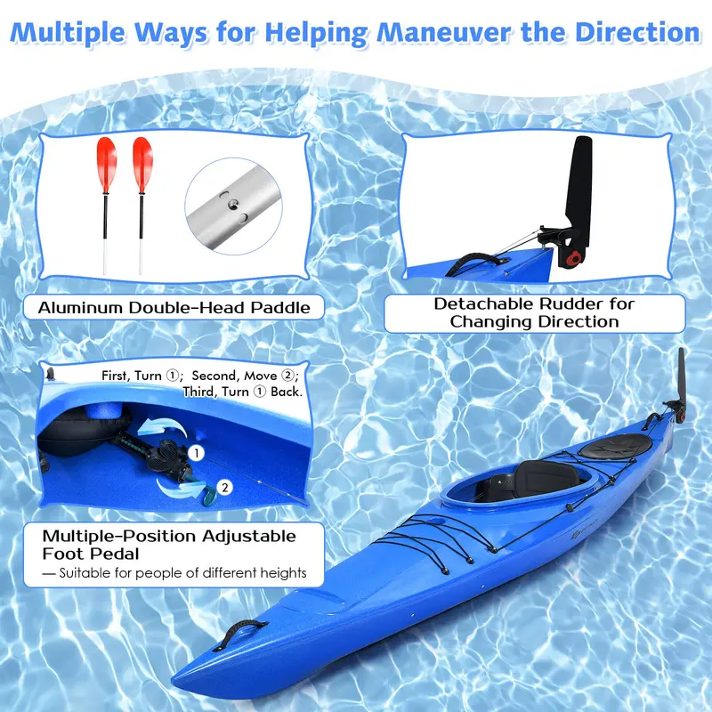 12-Foot Lightweight Sit-In Kayak – Designed for Touring and Fishing with Aluminum Paddle & Keel Stability
