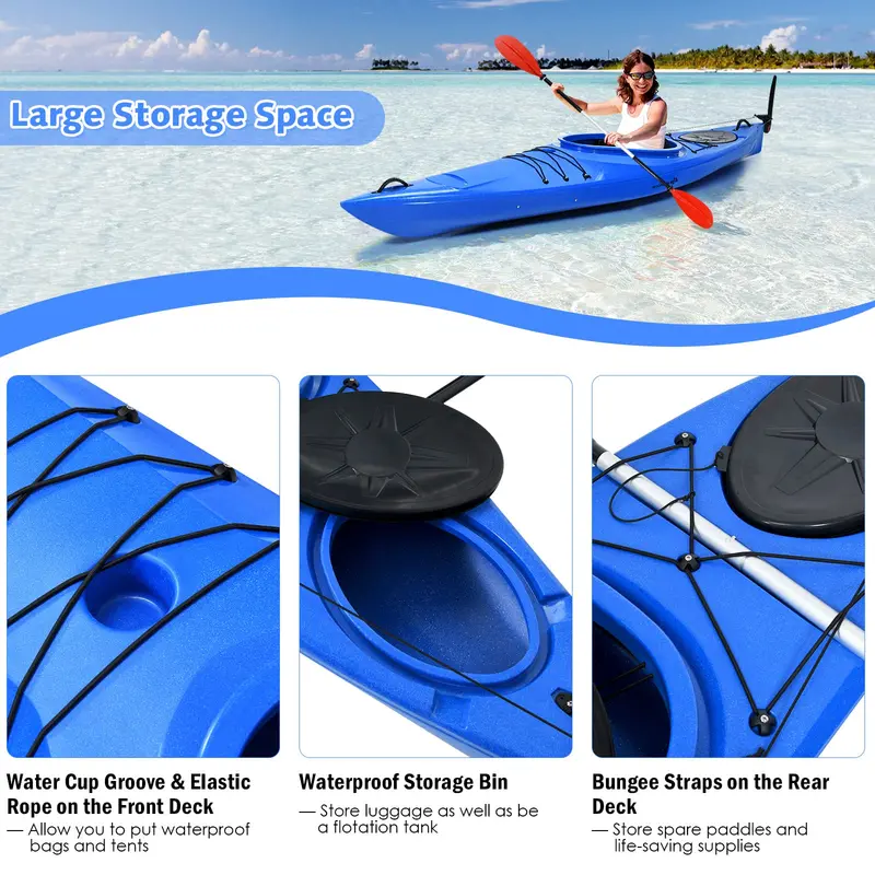12-Foot Lightweight Sit-In Kayak – Designed for Touring and Fishing with Aluminum Paddle & Keel Stability