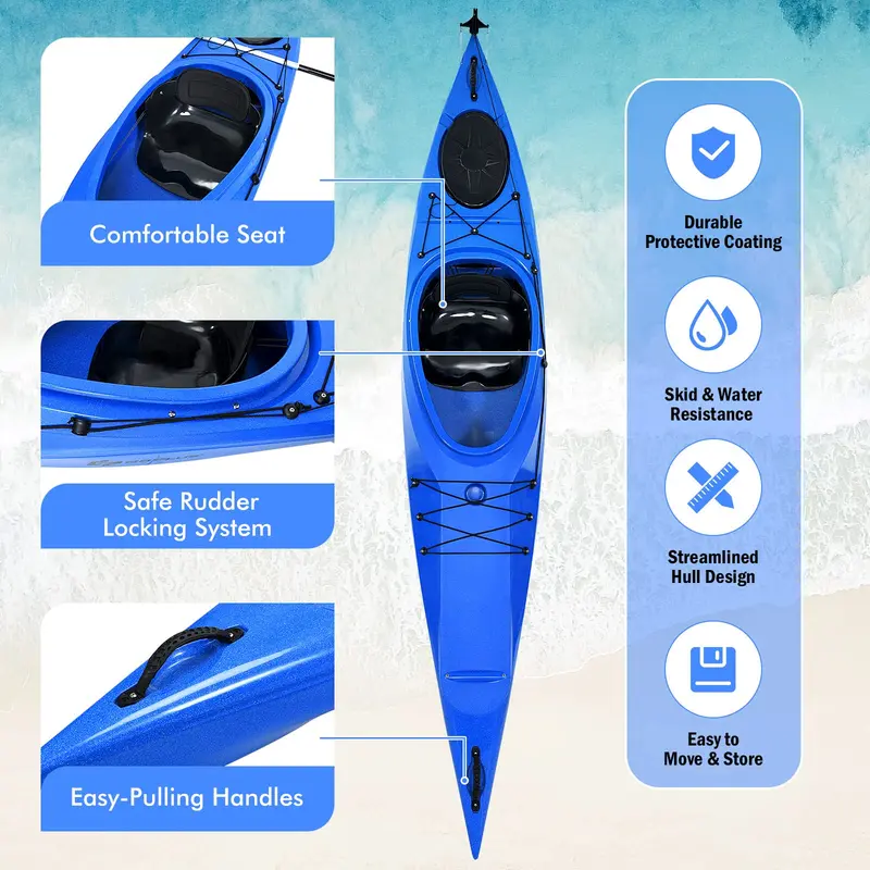 12-Foot Lightweight Sit-In Kayak – Designed for Touring and Fishing with Aluminum Paddle & Keel Stability