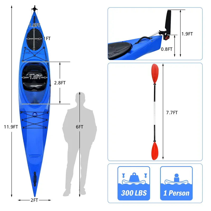 12-Foot Lightweight Sit-In Kayak – Designed for Touring and Fishing with Aluminum Paddle & Keel Stability