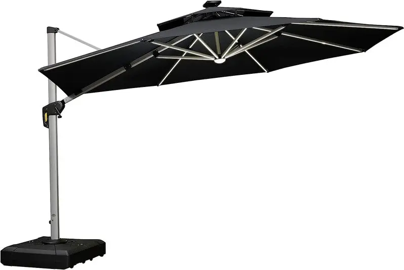 12-Foot Solar-Powered LED Cantilever Umbrella – Wind-Resistant Round Bias Design for Patios and Pool Areas
